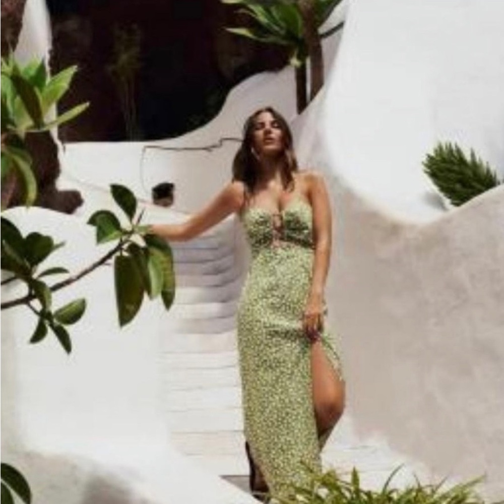 Zara Light Green Floral Maxi Dress S